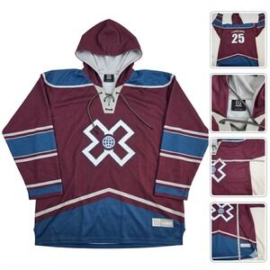 X Games Aspen 2025 Hockey Jersey Hoodie Mens Large Lace Up Pullover Burgundy
